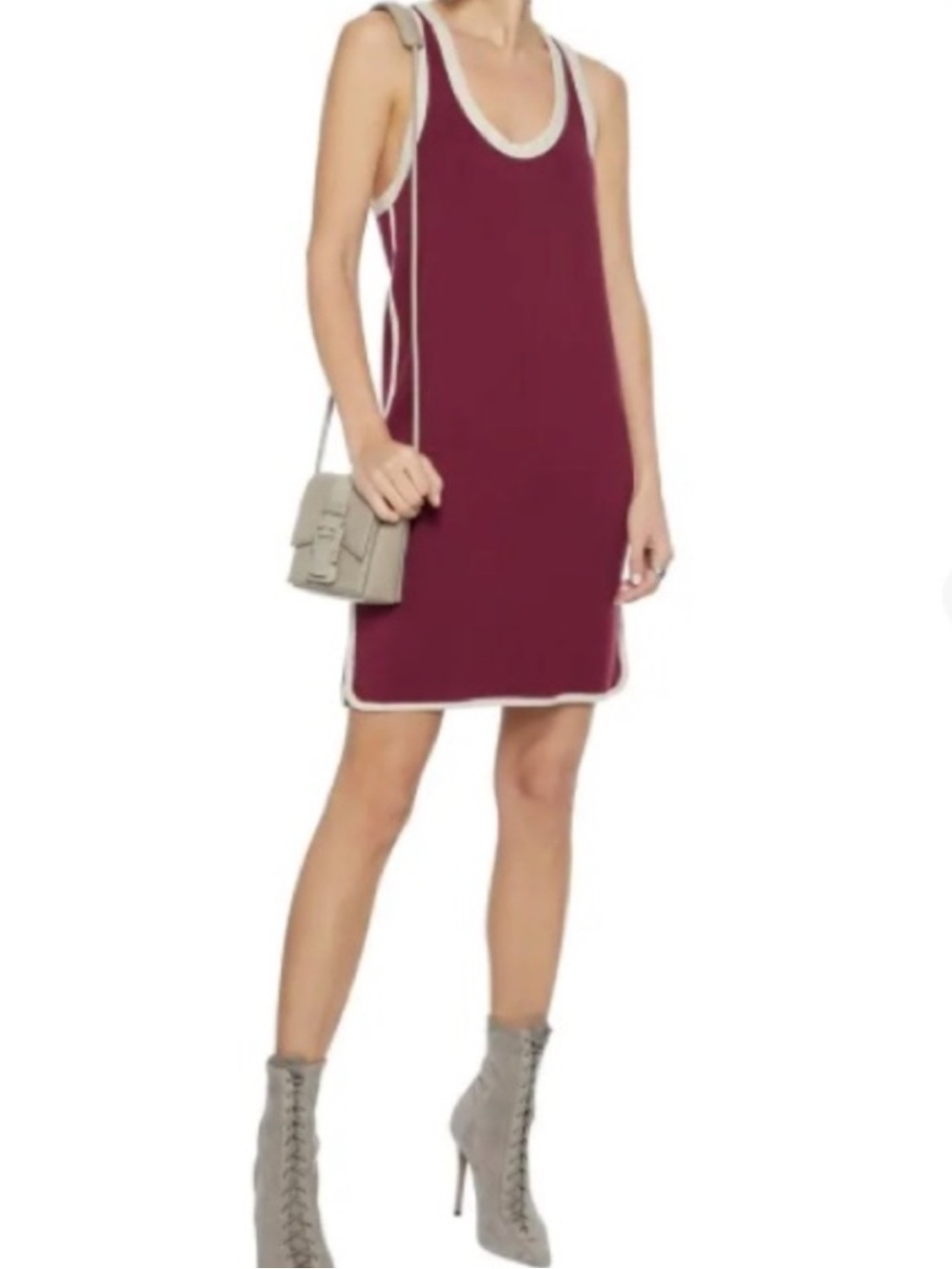 Rag & Bone Jersey Sleeveless Burgundy Tank Dress with Contrast Trim